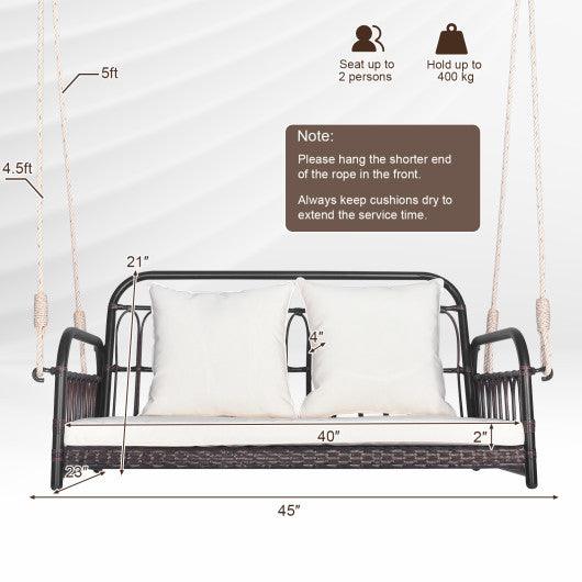 880LBS Wicker Hanging Porch Swing with Cushions-White at Set Shop and Smile
