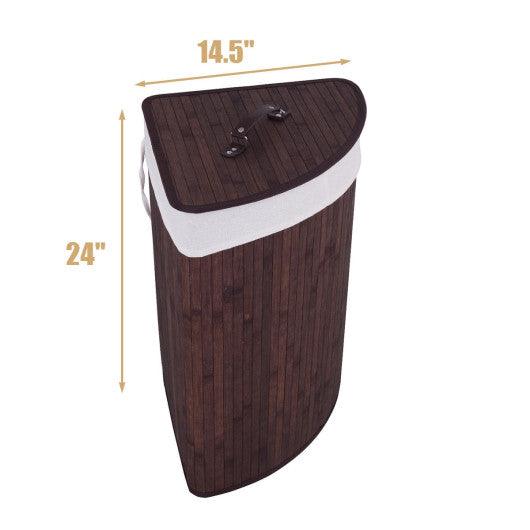 Corner Bamboo Hamper Laundry Basket-Brown at Set Shop and Smile
