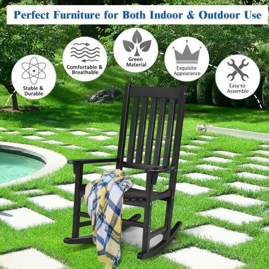 Indoor Outdoor Wooden High Back Rocking Chair-Black at Set Shop and Smile