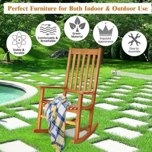 Indoor Outdoor Wooden High Back Rocking Chair-Natural at Set Shop and Smile