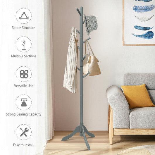 Adjustable Wooden Tree Coat Rack with 8 Hooks-Gray at Set Shop and Smile