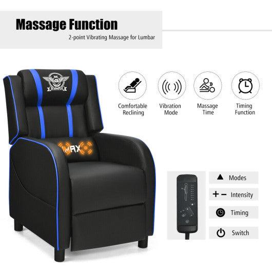 Massage Racing Gaming Single Recliner Chair-Blue at Set Shop and Smile