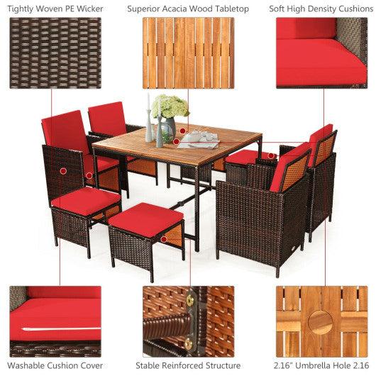 9 Pieces Patio Rattan Dining Cushioned Chairs Set-Red at Set Shop and Smile