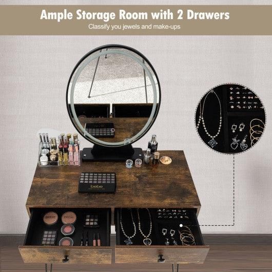 Industrial Makeup Dressing Table with 3 Lighting Modes-Rustic Brown at Set Shop and Smile