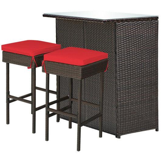 3PCS Patio Rattan Wicker Bar Table Stools Dining Set-Red at Set Shop and Smile