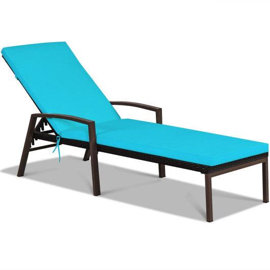Patio Rattan Lounge Chaise Recliner with Back Adjustable Cushioned-Turquoise at Set Shop and Smile