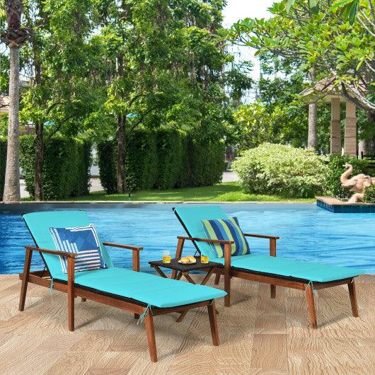 3 Pieces Portable Patio Cushioned Rattan Lounge Chair Set with Folding Table-Turquoise at Set Shop and Smile