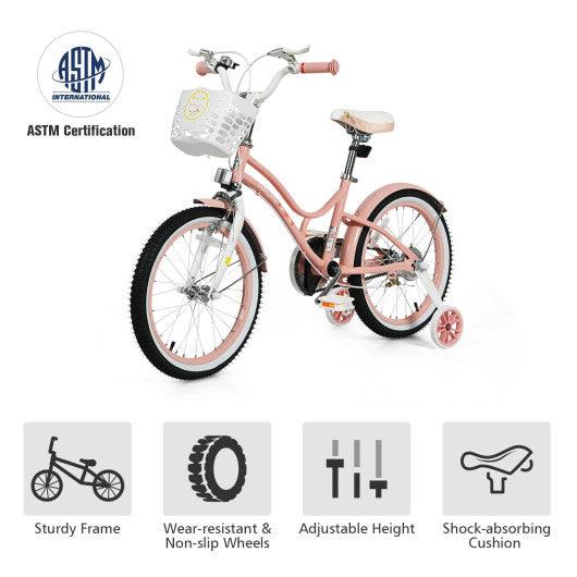18 Inch Kids Adjustable Bike Toddlers with Training Wheels-Pink at Set Shop and Smile