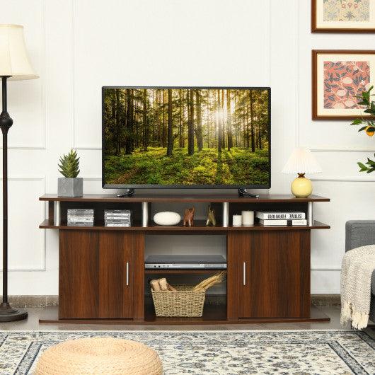 63 Inch TV Entertainment Console Center with 2 Cabinets-Walnut at Set Shop and Smile