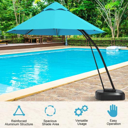 11 Feet Outdoor Cantilever Hanging Umbrella with Base and Wheels-Turquoise at Set Shop and Smile