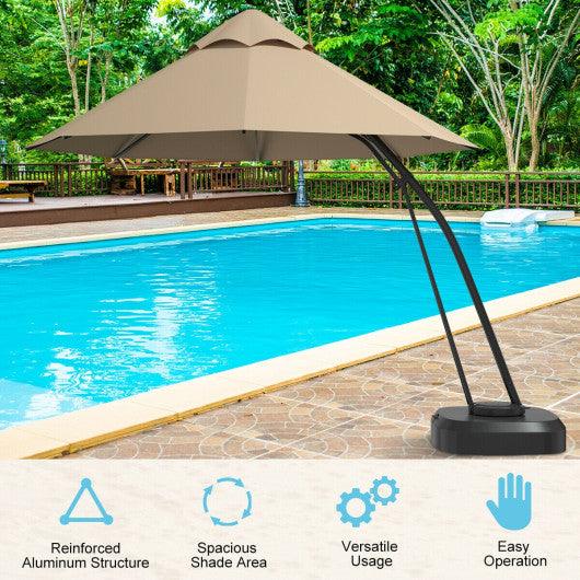 11 Feet Outdoor Cantilever Hanging Umbrella with Base and Wheels-Beige at Set Shop and Smile