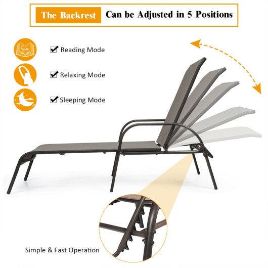 2 Pcs Outdoor Patio Lounge Chair Chaise Fabric with Adjustable Reclining Armrest-Brown at Set Shop and Smile