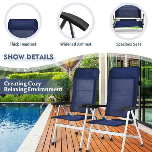 2Pcs Patio Dining Chair with Adjust Portable Headrest-Blue at Set Shop and Smile