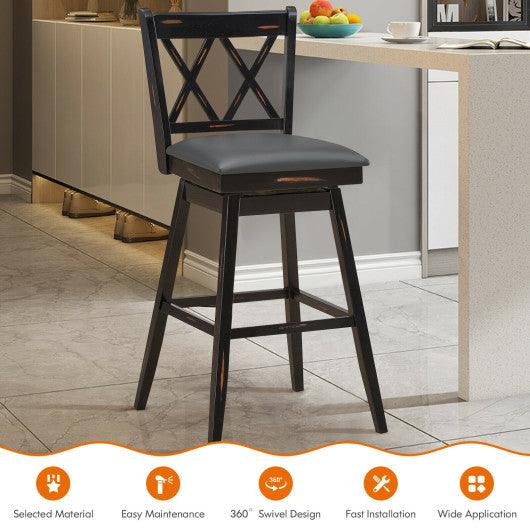 2 Pieces 29 Inches Swivel Counter Height Barstool Set with Rubber Wood Legs-Black at Set Shop and Smile