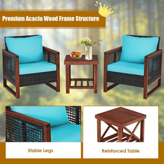 3 Pieces Acacia Wood Patio Furniture Set with Coffee Table-Turquoise at Set Shop and Smile