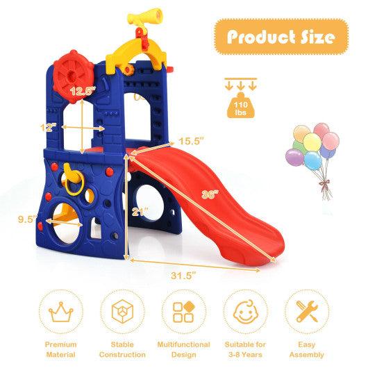 6-in-1 Freestanding Kids Slide with Basketball Hoop and Ring Toss at Set Shop and Smile