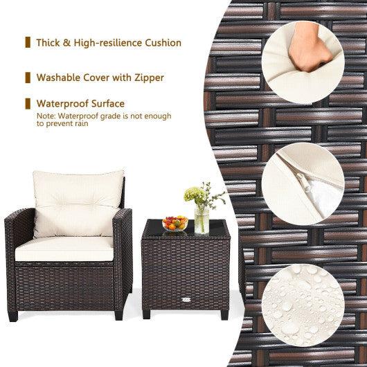 3 Pcs Patio Rattan Furniture Set Cushioned Conversation Set Coffee Table at Set Shop and Smile