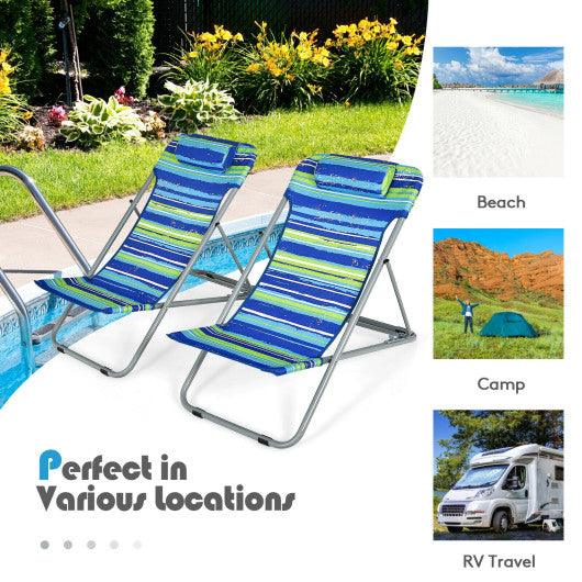 Portable Beach Chair Set of 2 with Headrest -Blue at Set Shop and Smile