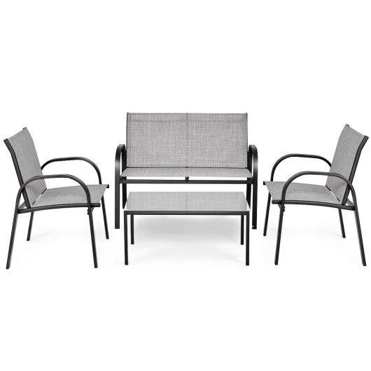 4 Pieces Patio Furniture Set with Glass Top Coffee Table-Gray at Set Shop and Smile