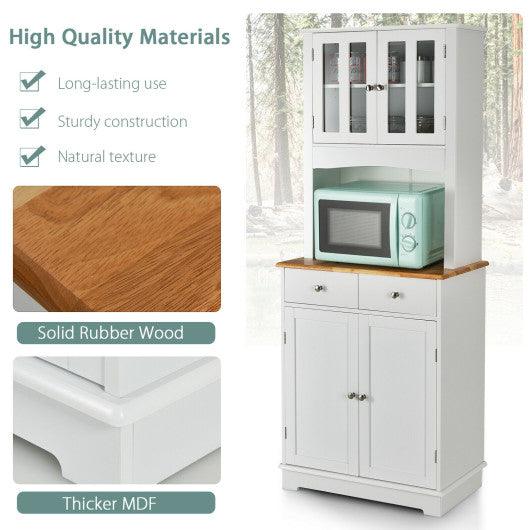 Kitchen Pantry Cabinet with Wood Top and Hutch-White at Set Shop and Smile