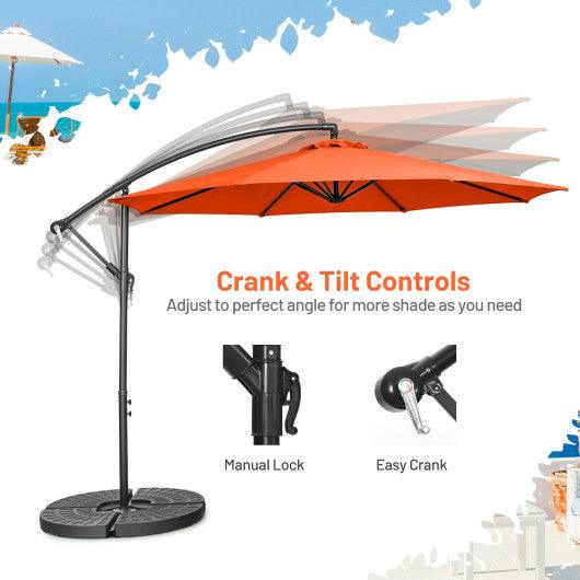 10 Feet Offset Umbrella with 8 Ribs Cantilever and Cross Base-Orange at Set Shop and Smile