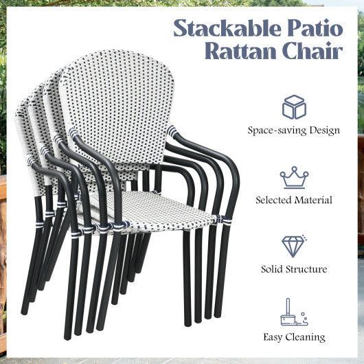 Set of 4 Patio Rattan Stackable Dining Chair with Armrest for Garden-White at Set Shop and Smile