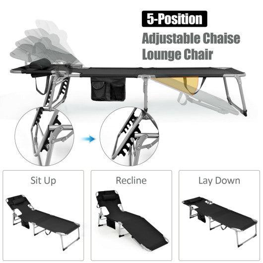 Folding Beach Lounge Chair with Pillow for Outdoor-Black at Set Shop and Smile