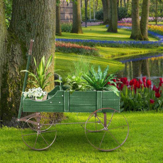 Wooden Wagon Plant Bed With Wheel for Garden Yard-Green at Set Shop and Smile