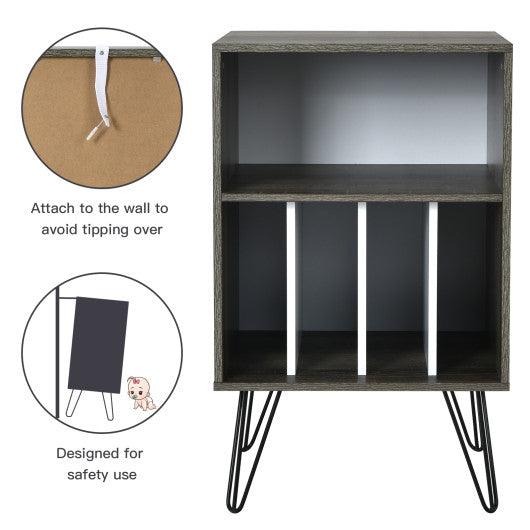 Freestanding Record Player Stand Record Storage Cabinet with Metal Legs-Gray at Set Shop and Smile