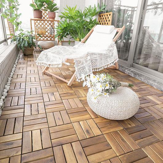 10 Pieces 12 x 12 Inch Acacia Wood Interlocking Tile Flooring at Set Shop and Smile