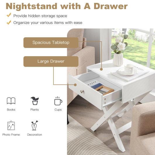 Modern X-Shaped Nightstand with Drawer for Living Room Bedroom-White at Set Shop and Smile
