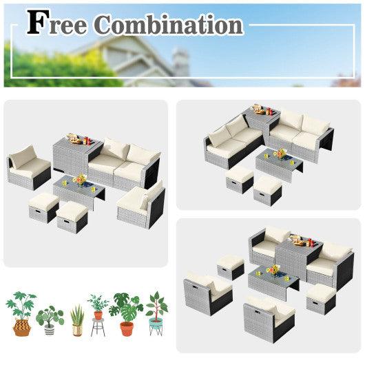 8 Pieces Patio Rattan Furniture Set with Storage Waterproof Cover and Cushion-Off White at Set Shop and Smile