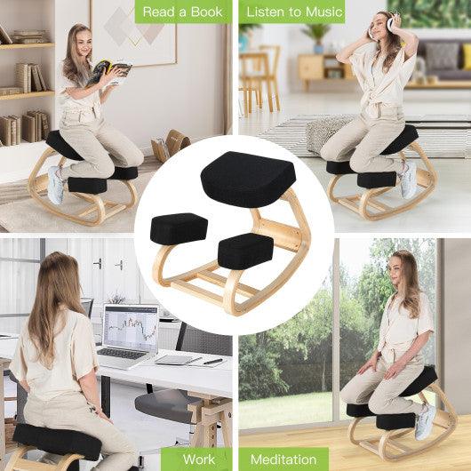 Ergonomic Kneeling Chair Rocking Office Desk Stool Upright Posture-Black at Set Shop and Smile