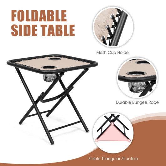 3 Pieces Folding Portable Zero Gravity Reclining Lounge Chairs Table Set-Beige at Set Shop and Smile