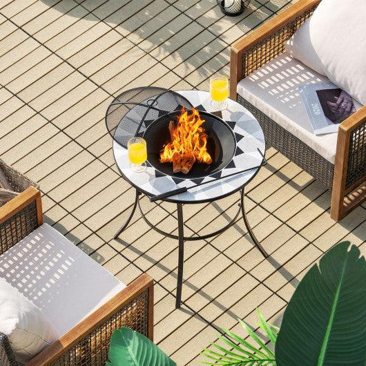 23.5 Inches Round Fire Pit Table with Mesh Cover and Fire Poker at Set Shop and Smile