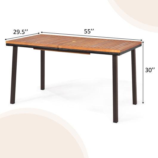 55 Inch Patio Acacia Dining Table with Umbrella Hole at Set Shop and Smile