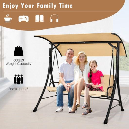 3-Seat Outdoor Porch Swing with Adjustable Canopy and Padded Cushions-Beige at Set Shop and Smile