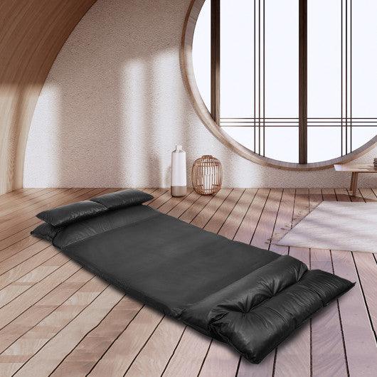 Foldable PU Leather Leisure Floor Sofa Bed with 2 Pillows-Black at Set Shop and Smile