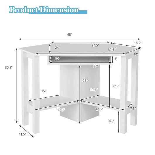 Wooden Study Computer Corner Desk with Drawer-White at Set Shop and Smile