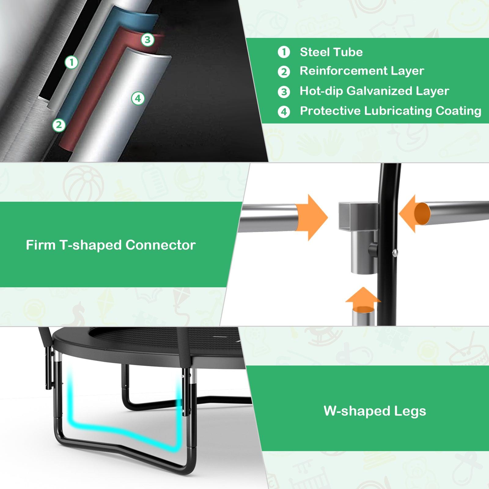 8 Feet ASTM Approved Recreational Trampoline with Ladder-Black at Set Shop and Smile