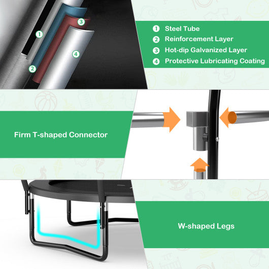 8 Feet ASTM Approved Recreational Trampoline with Ladder-Black - Set Shop and Smile