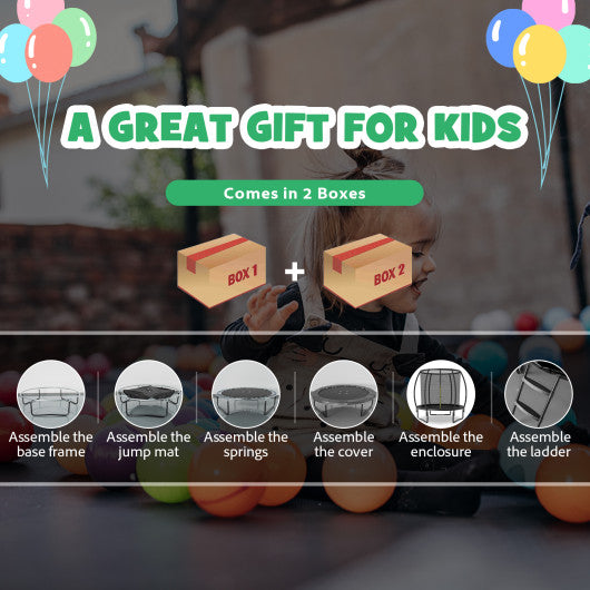 8 Feet ASTM Approved Recreational Trampoline with Ladder-Black - Set Shop and Smile