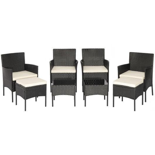 8 Pieces Patio Wicker Conversation Set with 2 Coffee Tables and 2 Ottomans at Set Shop and Smile