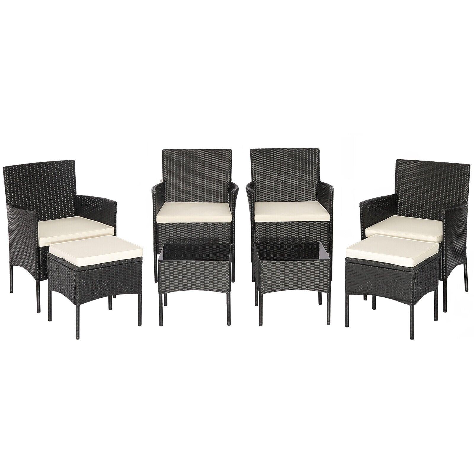 8 Pieces Patio Wicker Conversation Set with 2 Coffee Tables and 2 Ottomans at Set Shop and Smile