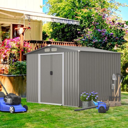 8 x 6 Feet Galvanized Steel Storage Shed for Garden Yard-Gray at Set Shop and Smile