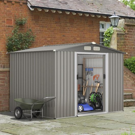 8 x 6 Feet Galvanized Steel Storage Shed for Garden Yard-Gray at Set Shop and Smile
