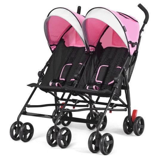 Foldable Twin Baby Double Stroller Ultralight Umbrella Kids Stroller-Pink at Set Shop and Smile