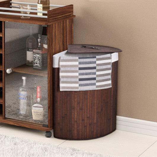 Corner Bamboo Hamper Laundry Basket-Brown at Set Shop and Smile