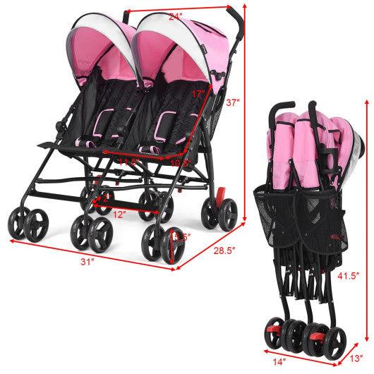 Foldable Twin Baby Double Stroller Ultralight Umbrella Kids Stroller-Pink at Set Shop and Smile