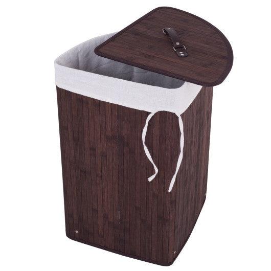 Corner Bamboo Hamper Laundry Basket-Brown at Set Shop and Smile